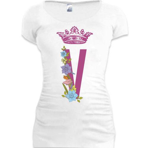 Женская удлиненная футболка V с короной