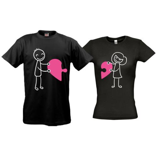 Парні футболки закохані чоловічки з серцем-пазлом