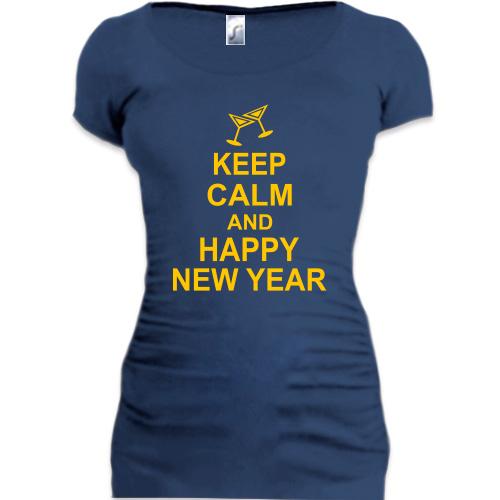 Женская удлиненная футболка Keep calm and Happy New Year