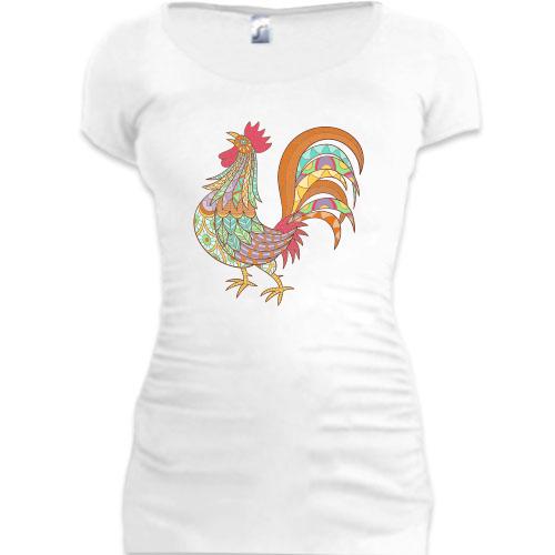 Женская удлиненная футболка с арт петухом