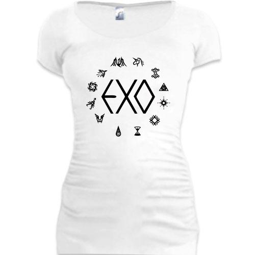 Женская удлиненная футболка EXO с иконками