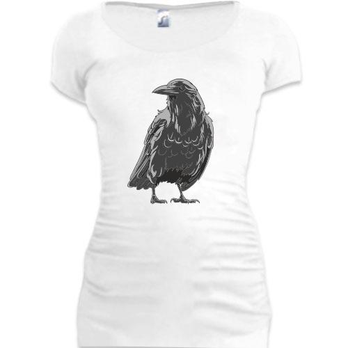 Женская удлиненная футболка с вороном