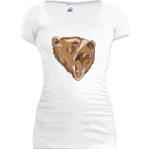 Женская удлиненная футболка с ревущим медведем