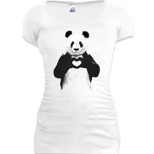 Женская удлиненная футболка Панда с сердцем