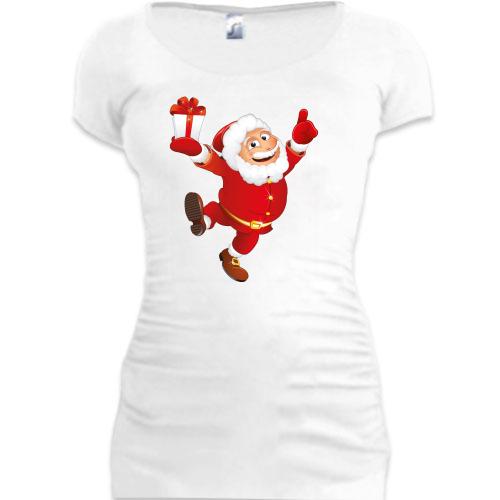 Женская удлиненная футболка Дед Мороз с подарком