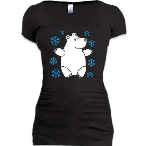 Женская удлиненная футболка с белым медведем