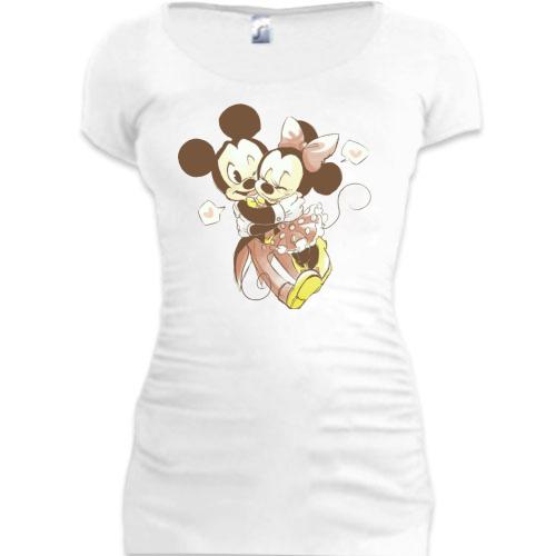Женская удлиненная футболка Минни и Микки Love