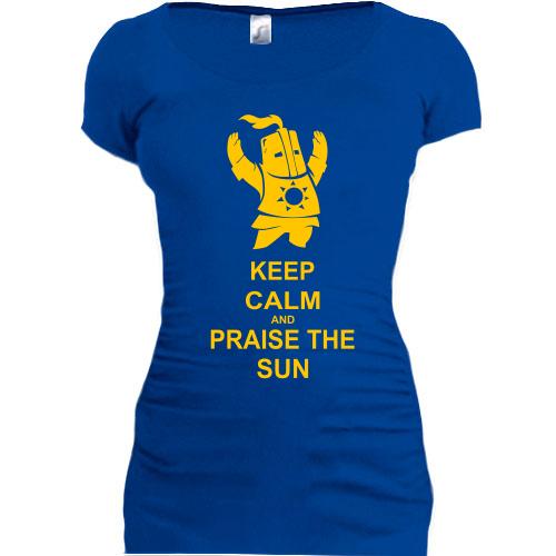 Женская удлиненная футболка Keep calm and praise the sun