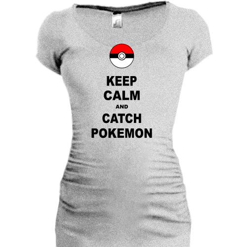 Подовжена футболка Keep calm and catch pokemon