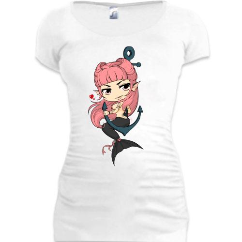 Женская удлиненная футболка с Русалочкой в стиле аниме