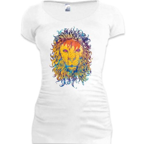 Женская удлиненная футболка с акварельным львом