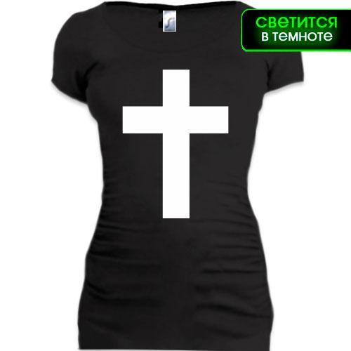 Женская удлиненная футболка с крестом (glow)