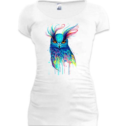 Женская удлиненная футболка с акварельной совой