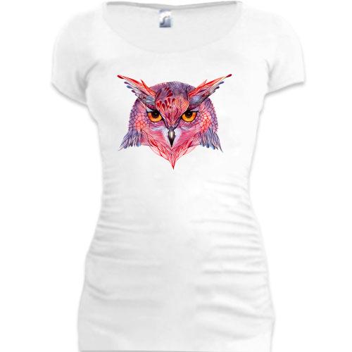 Женская удлиненная футболка с арт-совой (2)