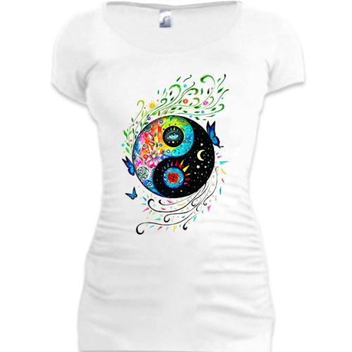 Женская удлиненная футболка инь-янь (арт)