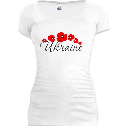 Женская удлиненная футболка Ukraine с маками