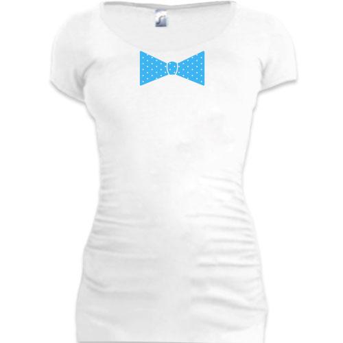 Женская удлиненная футболка с воротником-бабочкой (2)