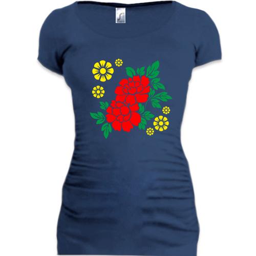 Женская удлиненная футболка с цветами (2)