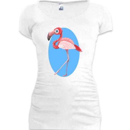 Женская удлиненная футболка с фламинго