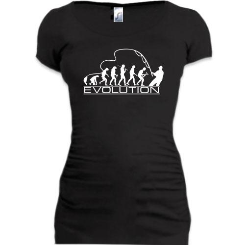 Женская удлиненная футболка Эволюция рыбака