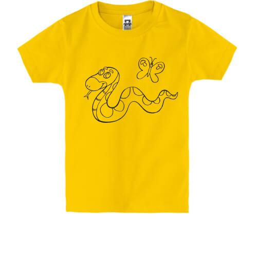 Дитяча футболка зі змією і метеликом