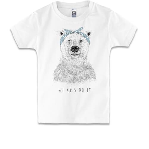 Детская футболка медведь-хипстер We can do it