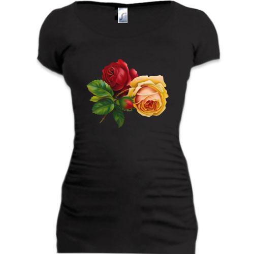 Женская удлиненная футболка с розами (3)