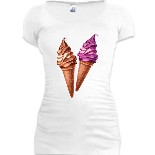 Женская удлиненная футболка Ice Cream Couple