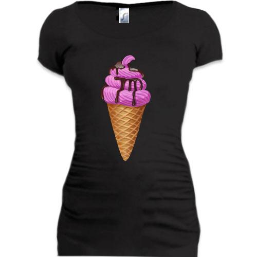 Женская удлиненная футболка Малинка в шоколаде