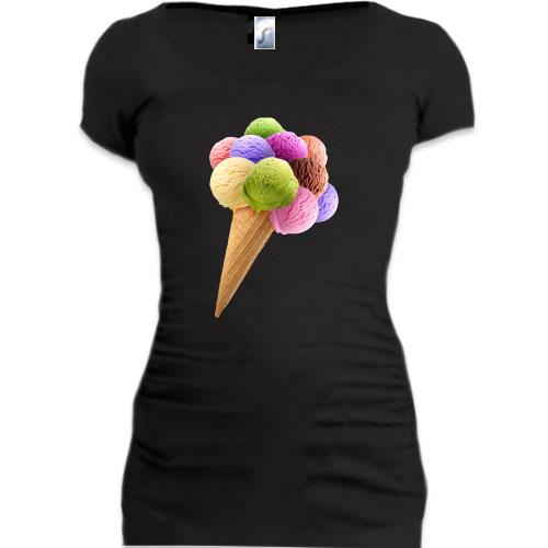 Женская удлиненная футболка Морожко радужные шарики