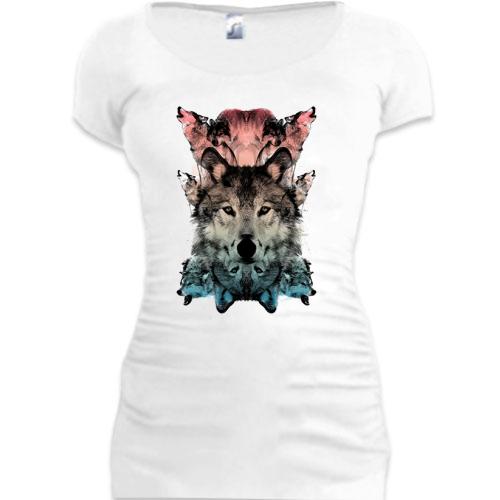 Женская удлиненная футболка с волками