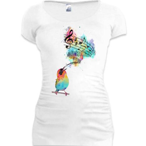 Женская удлиненная футболка с соловьем