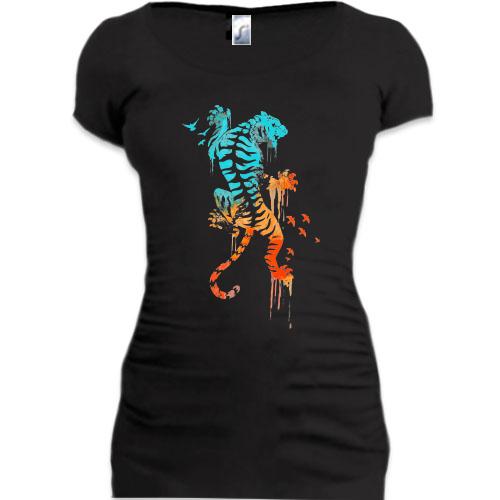 Женская удлиненная футболка с ярким тигром (2)