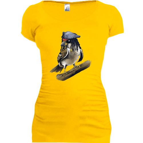 Женская удлиненная футболка с попугаем-пиратом