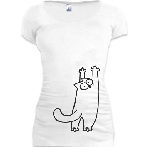 Женская удлиненная футболка Simon's cat царапается