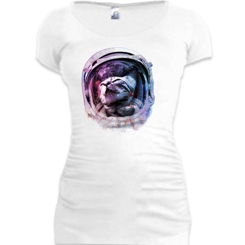 Женская удлиненная футболка с котом - космонавтом (2)