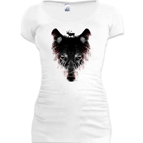 Женская удлиненная футболка со стилизованным волком