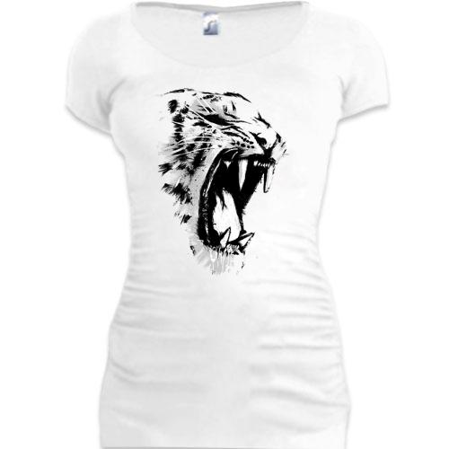 Подовжена футболка з пащею леопарда