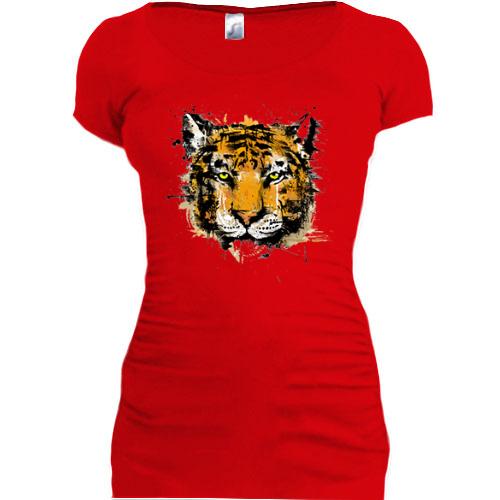 Женская удлиненная футболка со стилизованным тигром