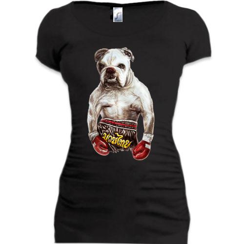 Женская удлиненная футболка с псом-боксером в перчатках
