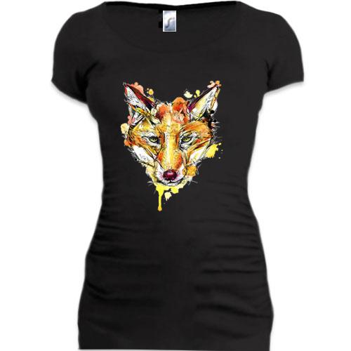 Женская удлиненная футболка со стилизованной акварельной лисой