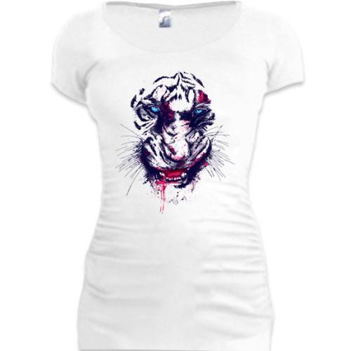 Женская удлиненная футболка с кровавым тигром