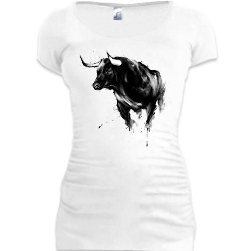 Подовжена футболка з чорним биком