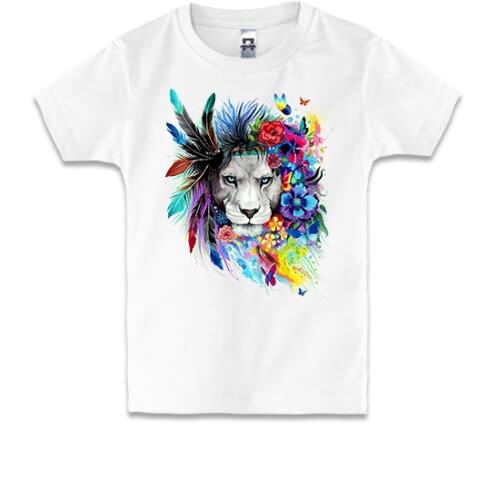 Детская футболка со львом в цветах