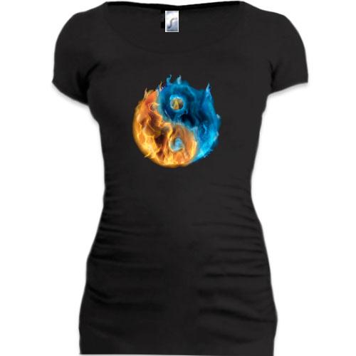 Женская удлиненная футболка Огненный Инь-Янь