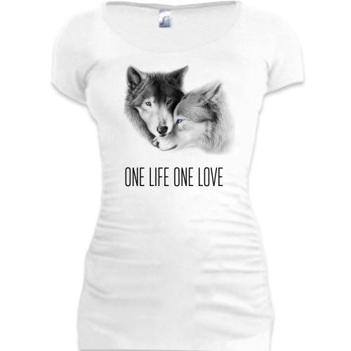 Подовжена футболка з вовками One Life One Love