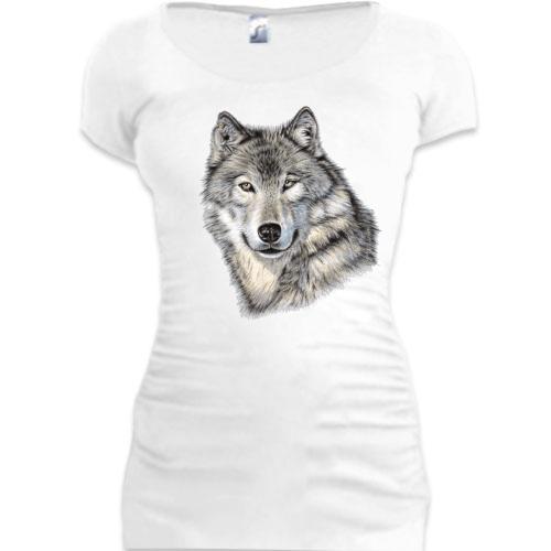 Женская удлиненная футболка с волком