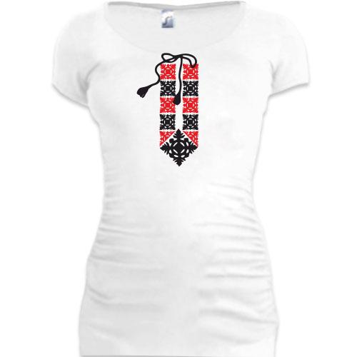 Женская удлиненная футболка Вышиванка с завязками