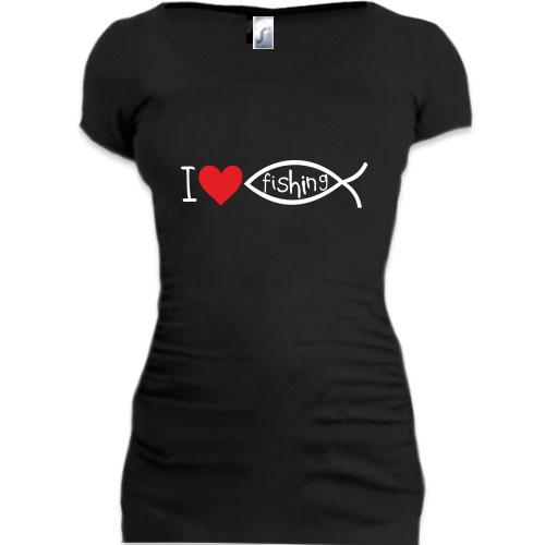 Женская удлиненная футболка Я люблю рыбалку
