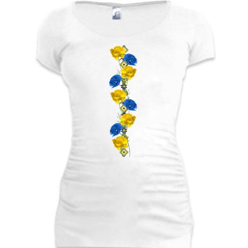 Подовжена футболка з жовто-блакитними кольорами і вишиванкою